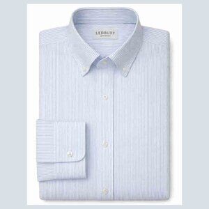 Ledbury Oxford Cloth Dress Shirt Blue White Stripe 16 X 30 TAILORED SLIM Men's